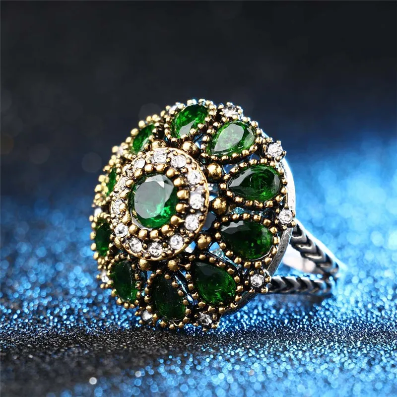 Luxury Crystal Flowers Ring For Women Jewelry Fashion Rings Female Vintage Fashion Wedding Ring Women Ladies Retro Party Ring