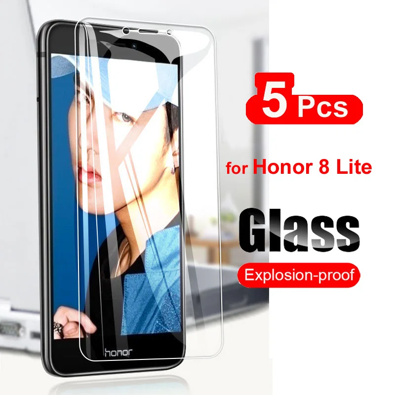 5Pcs For Huawei Honor 8 Lite Glass Screen Protector Tempered Glass For Huawei P8 P9 Lite 2017 Glass Phone Film 9H P8 Lite 2017