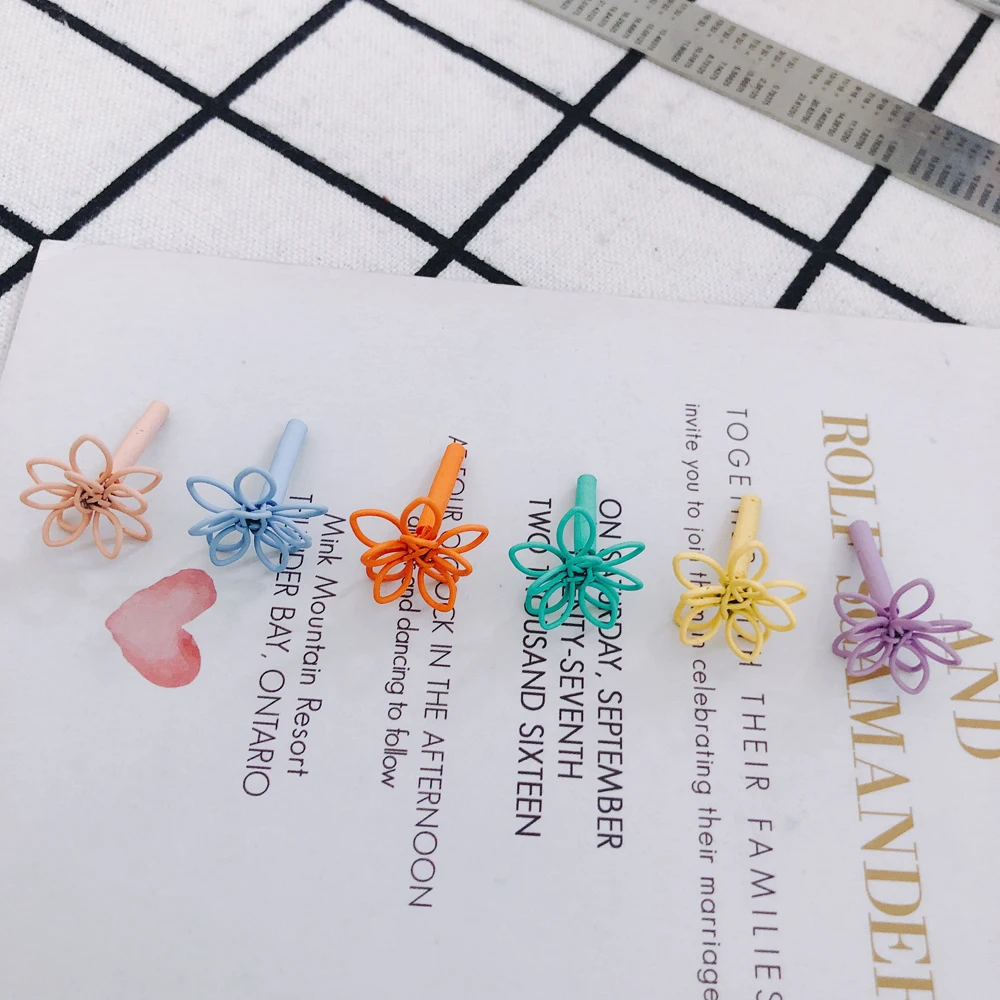 DIY personality alloy paint hollow double-layer color three-dimensional small flower earrings accessories material 4pcs