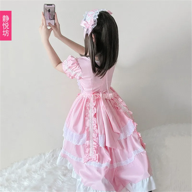 Women Lovely Maid Cosplay Costume with Removable Sleeves Bowknot Princess Tea Party Dresses Sweet Kawaii Jsk Lolita Dress