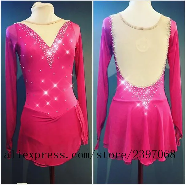 

red ice skating clothing custom figure skating clothes girls beaded ice dress for competition spandex