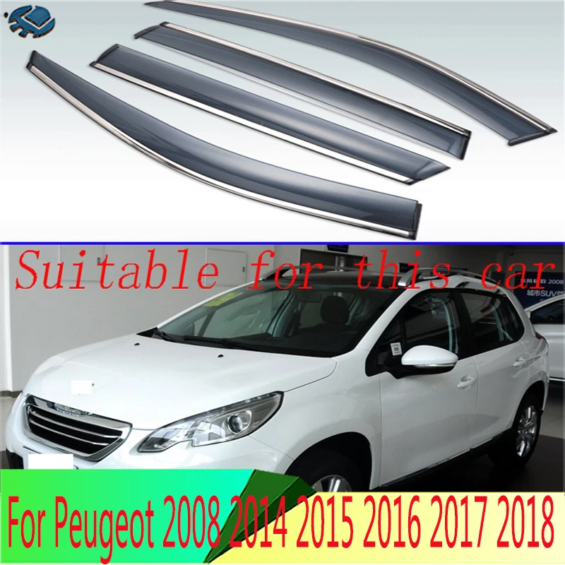 

For Peugeot 2008 2014 2015 2016 2017 2018 Plastic Exterior Visor Vent Shades Window Sun Rain Guard Deflector 4pcs