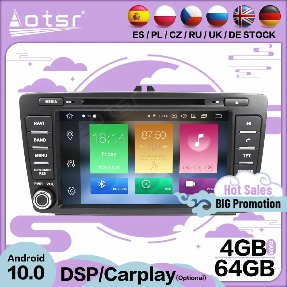 

Мультимедийный стерео проигрыватель Carplay для Skoda Octavia 2008 -2011, 2012, 2013, 2014, 2015, GPS, BT, аудио, радио, головное устройство