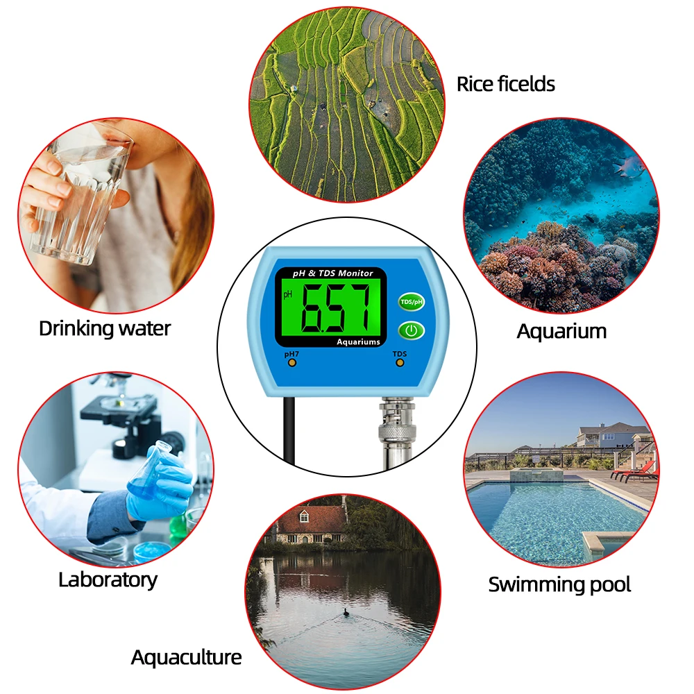 المهنية مراقبة جودة المياه ، PH TDS متر اختبار لحوض السمك ، تحليل الحموضة على الانترنت ، -30% ، 2 في 1