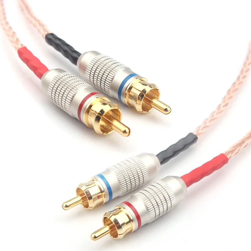 1 par de cabo de alto-falante hifi de lótus duplo RCA OCC cabo de sinal de áudio banhado a prata