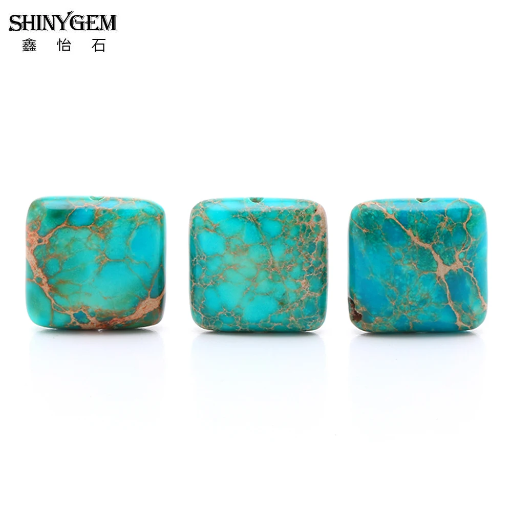 ShinyGem 14*14mm Charm Square Shape Sea Sediment Jaspers Bead Natural Blue Texture Stone Loose Bead For DIY Jewelry Making 20pcs