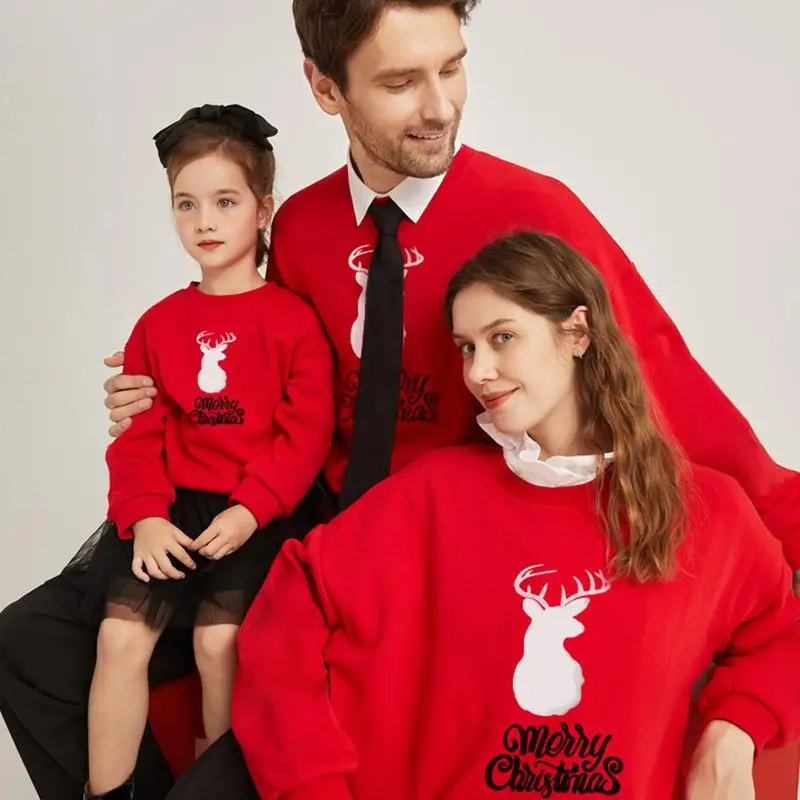 

Parent-child Wear Autumn And Winter Christmas Family Three With Deer Print Long-sleeved Hedging Simple Clothing Outfit Matching