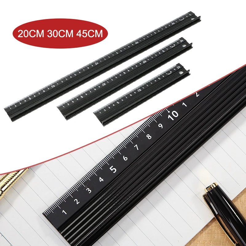 20ซม.30ซม.45ซม.เลเซอร์สอบเทียบอลูมิเนียมนักเรียนไม้บรรทัดตัดป้องกันลื่นเครื่องมือสำหรับงานไม้วิศวกร