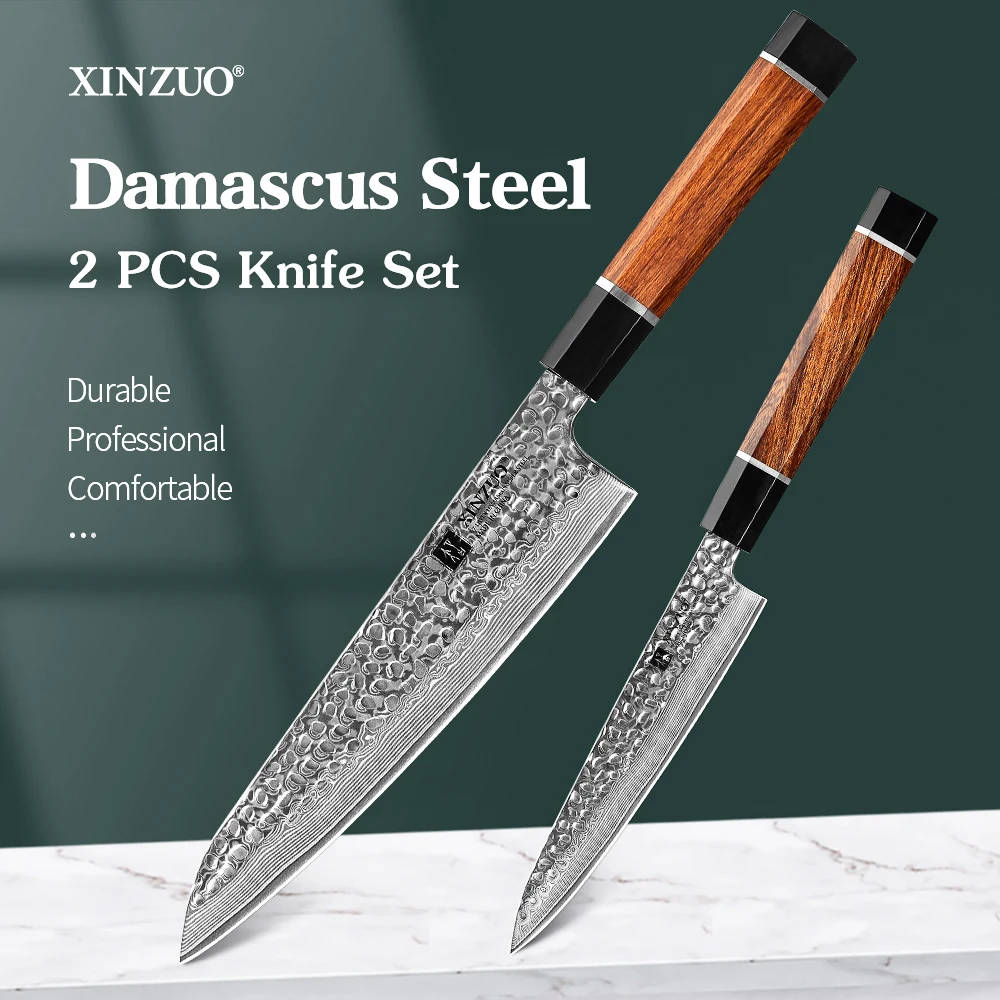 XINZUO 2PCS Knives Set 8.2'' Chef 6'' Utility Knife Janpanse Damacus Steel Meat Fruit Cutter Ironwood Handle Kitchen Tools