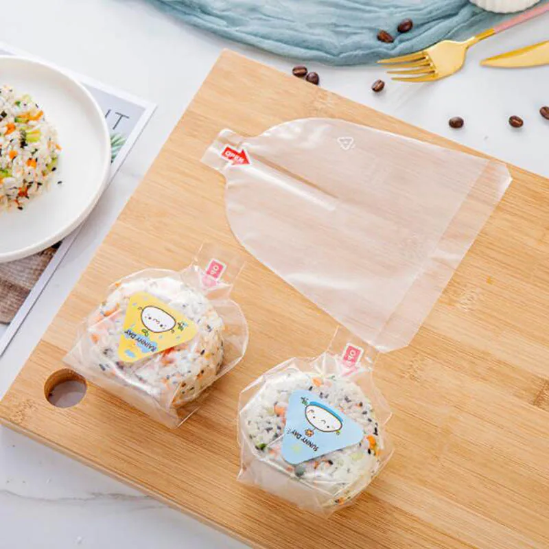 100pcs Round Rice Ball Packing Bag Clear Anti-fog Bag Easy Tear Sushi Onigiri Packaging Plastic Bag