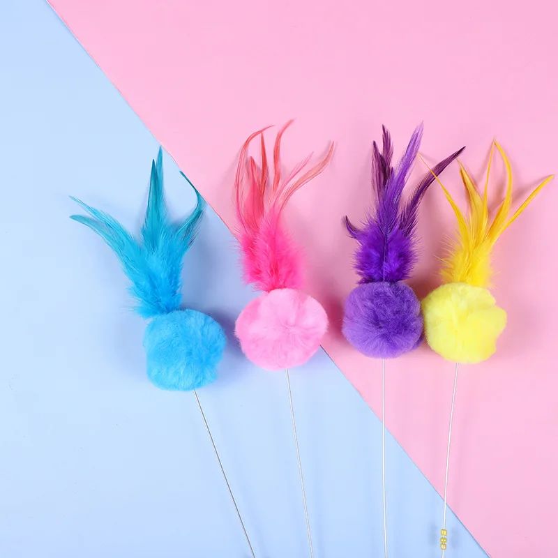 5 stücke Lustige Kätzchen Katze Teaser Interaktive Spielzeug Stange mit Glocke und Feder Spielzeug Für Haustier Katzen Stick Draht Chaser Zauberstab spielzeug Zufällige Farbe – Detail 40