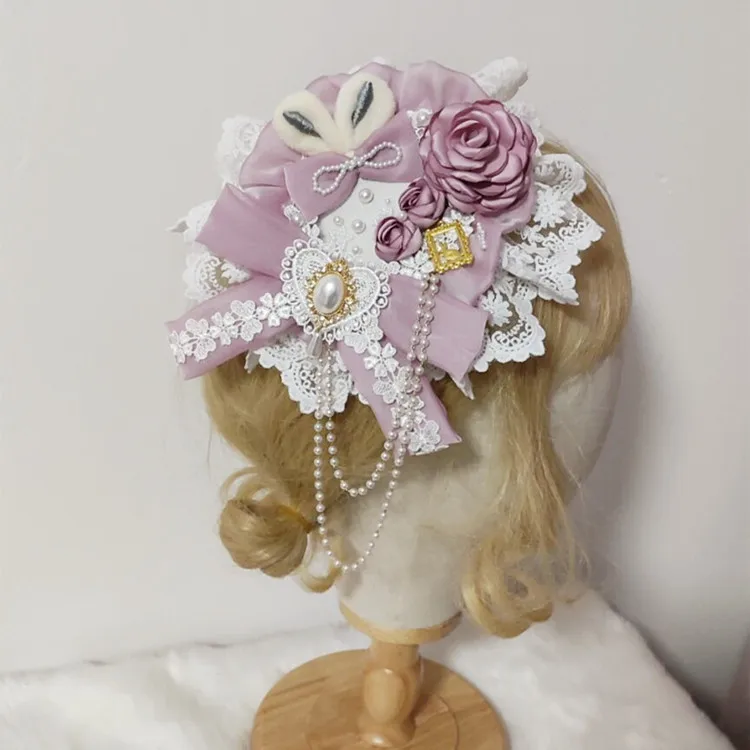 Mori Girl Lolita Hairpin Top Hat Clip laterale copricapo sweet ace flower Ribbon Hairpin Hat accessori per costumi