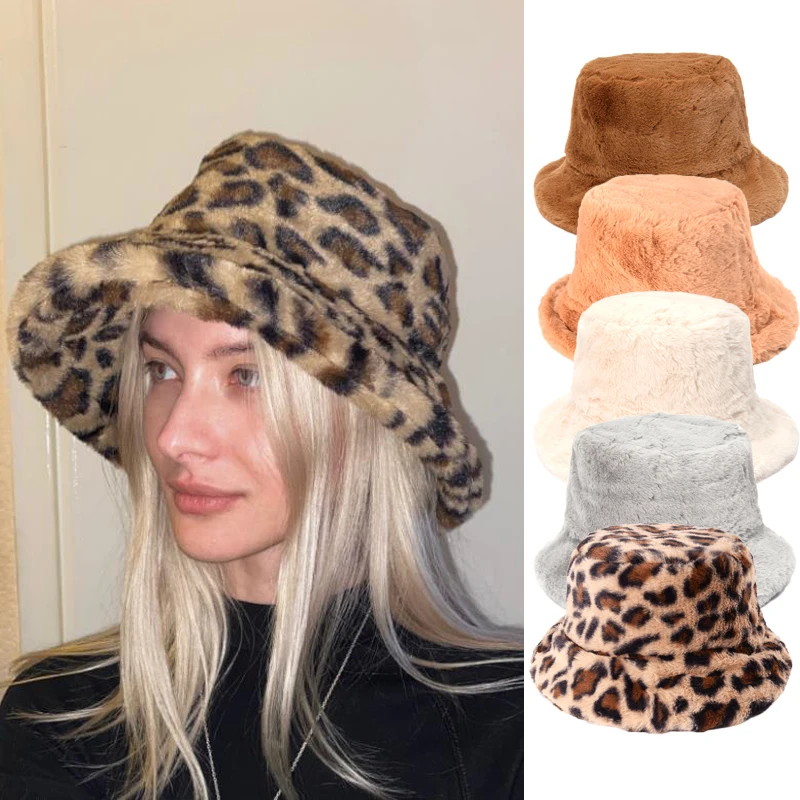 Leopard or Cow Faux Fur Bucket Hat 4