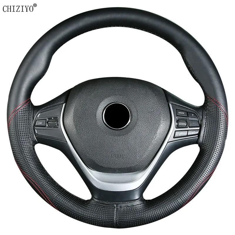 38cm Genuine Leather Car Steering Wheel Cover Four Seasons Non-Slip Steering Case Wheel Braid Cover Interior Accessories