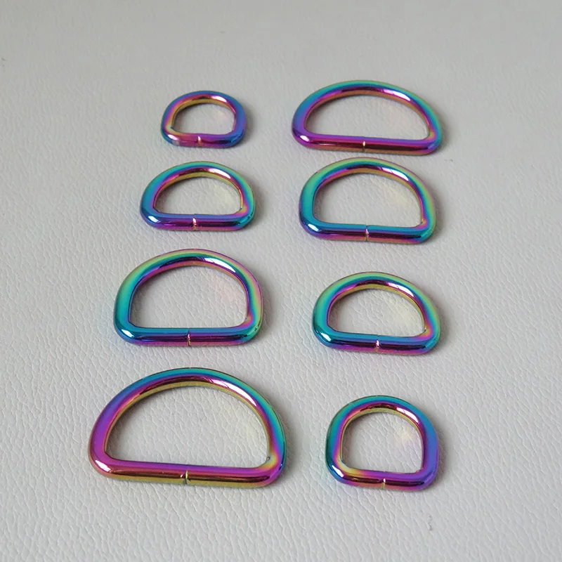

50Pcs/Pack Rainbow Metal D Ring Buckle Straps Belt Loop For Bag Backpack Dog Collar Leads Paracord Clasp Sewing DIY Accessories