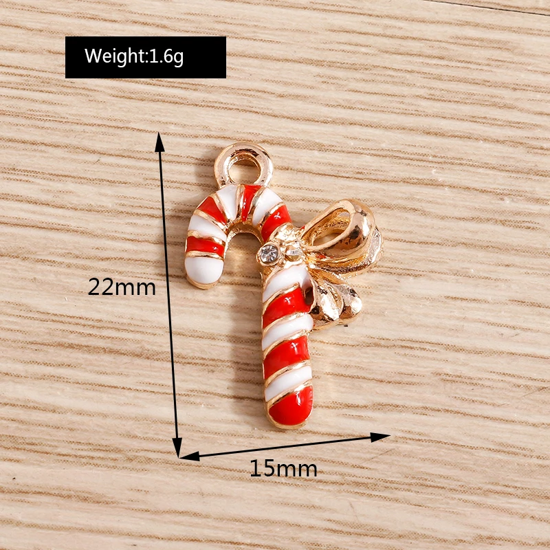 10pcs 15*22mm Christmas Crutch Charms Alloy Enamel Bowknot Charms Pendants for Making Necklaces Earrings DIY Jewelry Findings