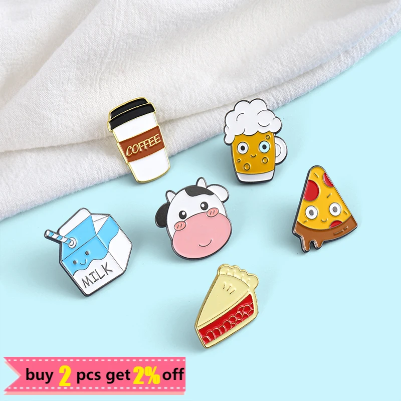 Cartoon Food Enamel Pins Badge Milk Coffee Bread Sandwich Brooches for Women Cute Backpacks Lapel Pin Jewelry Gift Wholesale