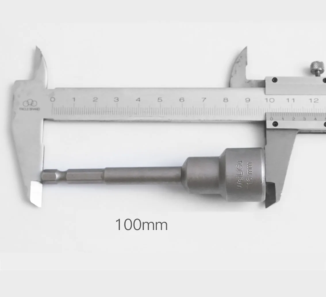 ドリル、ナットドライバー、インパクトドライバー、ハンドドリルツール用の六角ソケットスリーブビット、長さ100mm、5mm-19mm、1個