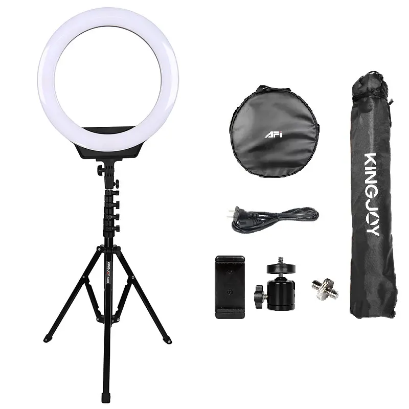 AFI 16 Inch Ring Light Tripod for Photographic Lighting with 320Pcs LED Lamp and 3200-6500K Dimmable Fill Light for Studio, Live