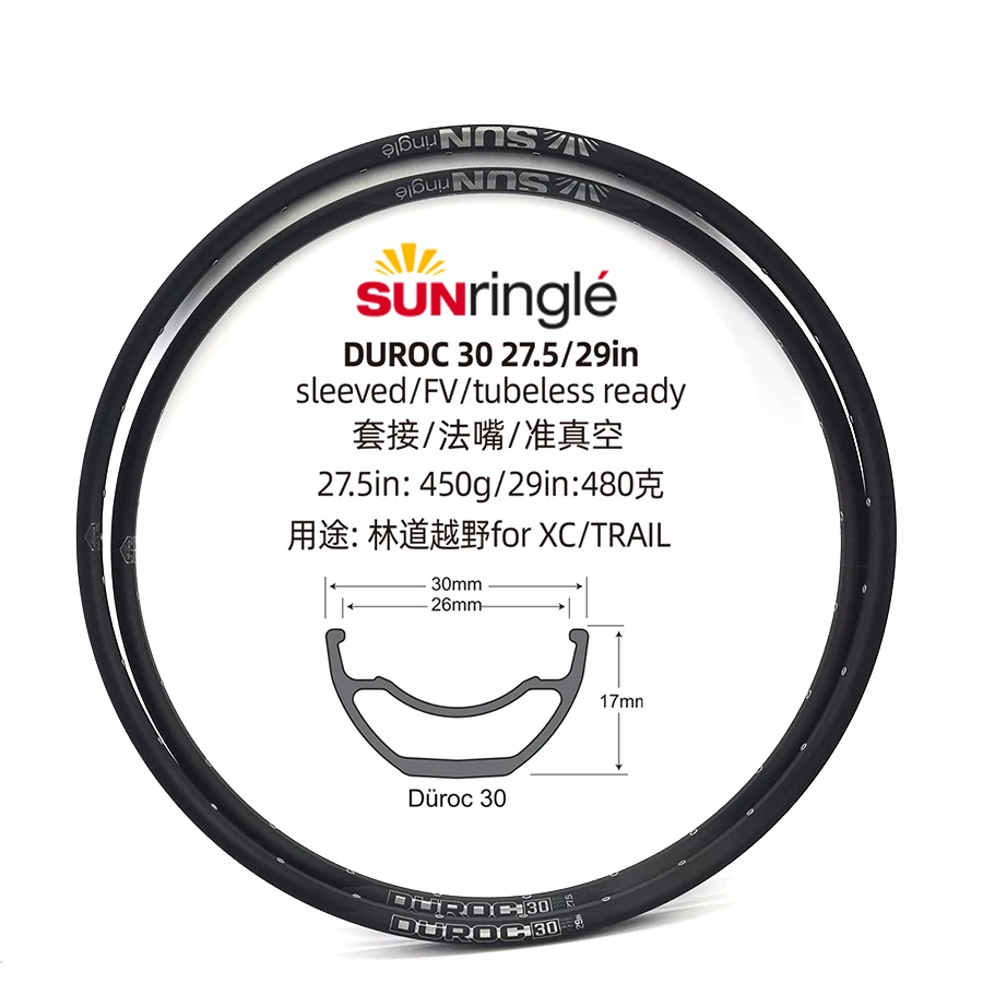 

Sunringle sun DUROC 30 27.5/29 Inch Mountain Tubeless Soldering Rim 32H 28H Hoops Width Aluminium rims