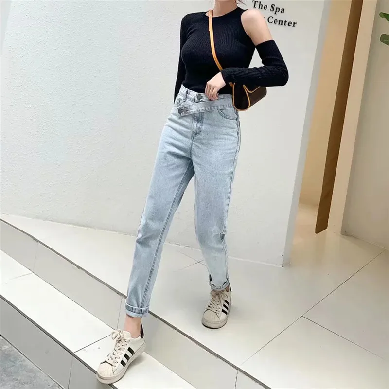 Woman Loose Boyfriends Jeans 2021 Harem Pants Vintage Washed High Waist Jeans Mom Casual Fashionable Denim Pants Mujer