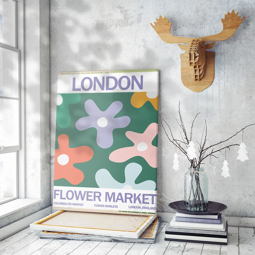London Columbia Road Flower Market Print Poster, Flower Art Illustration Wall Picture,  Kids Room Kindergarten Wall Decor Mural