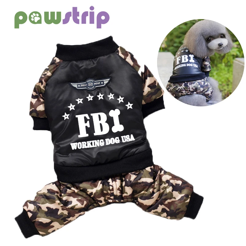 Dog Jacket Winter Warm Dog Clothes for Small Medium Dogs Thicken Puppy Jumpsuit Fashion Camouflage FBI Dog Coat Pet Costumes