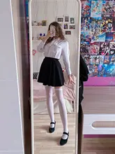 Women’s Long Solid Color Stockings Black and White #2