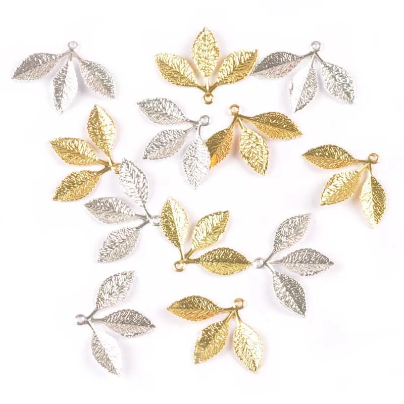 20pcs Mix Leaves Connectors Clasp Flower Filigree Wraps For DIY Scrapbook Metal Crafts Home Decor Handcraft 31x23mm yk0784