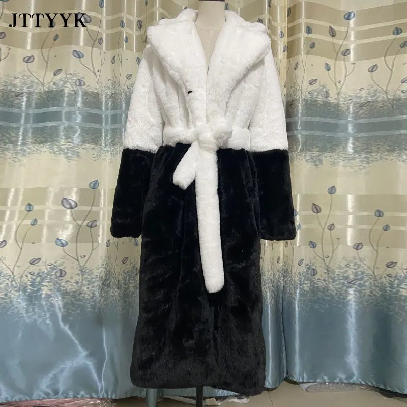 Oversize Jacket Parka Winter Clothing Women Faux Fur Jacket Hairy Long Fur Coat Lapel OverCoat Thick Warm Female Plush Coats 5XL