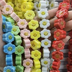 50pcs 18mm Sunflower Smile Face Ceramic Beads Fashion DIY Loose Spacer Bead For Jewelry Making Bracelet Necklace Earring