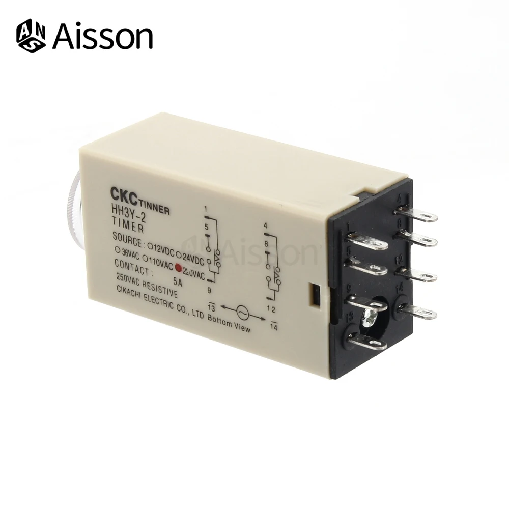 H3Y-2 Delay Timer Time Relay Switch DPDT Rotary Knob Adjustable AC220V DC12V 24V 0-60 Minute/Seconds with Base Socket