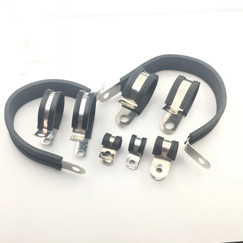 2Pcs/Lot 6-55MM 304 Stainless Steel Rubber Lined P Clips Cable Mounting Hose Pipe Clamp Mikalor