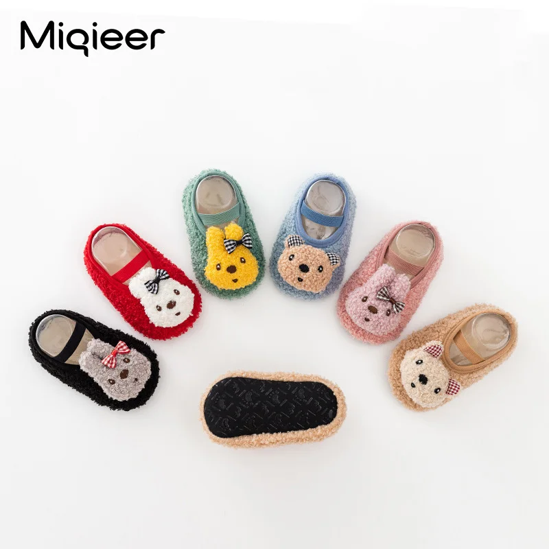 Boys Girls Children Home Shoes 2021 Winter Cute Baby Toddler Warm Plush Floor Socks Soft Sole Kids Indoor House Fur Slippers