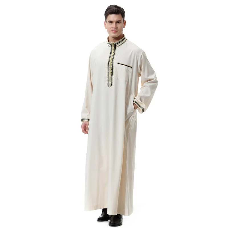 Arab Uomo Kaftan Saudi Muslim Clothes Abaya Stand Collar Smooth Thobe India Dress Jubah Islamic Clothing for Men 3XL Homme Robes