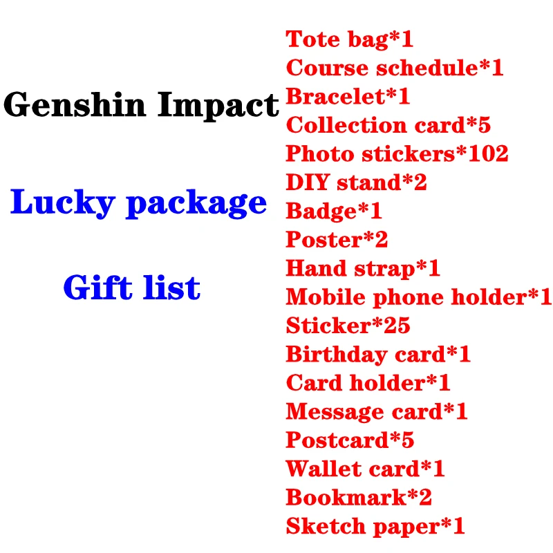 Juego Genshin Impact DIY, bolsa de la suerte, regalo de Navidad para niños, caja sorpresa de cumpleaños, accesorios de proyecto, pulsera, insignia, soporte adhesivo