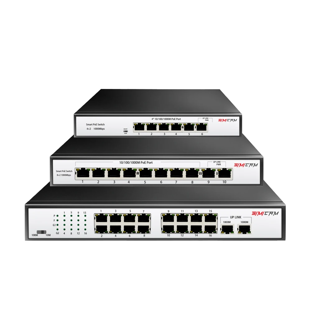 SIMICAM-interruptor POE de 48V, 16 puertos, Ethernet, 10/100Mbps, IEEE 802,3 af/at, para cámara IP, sistema de cámaras de seguridad CCTV