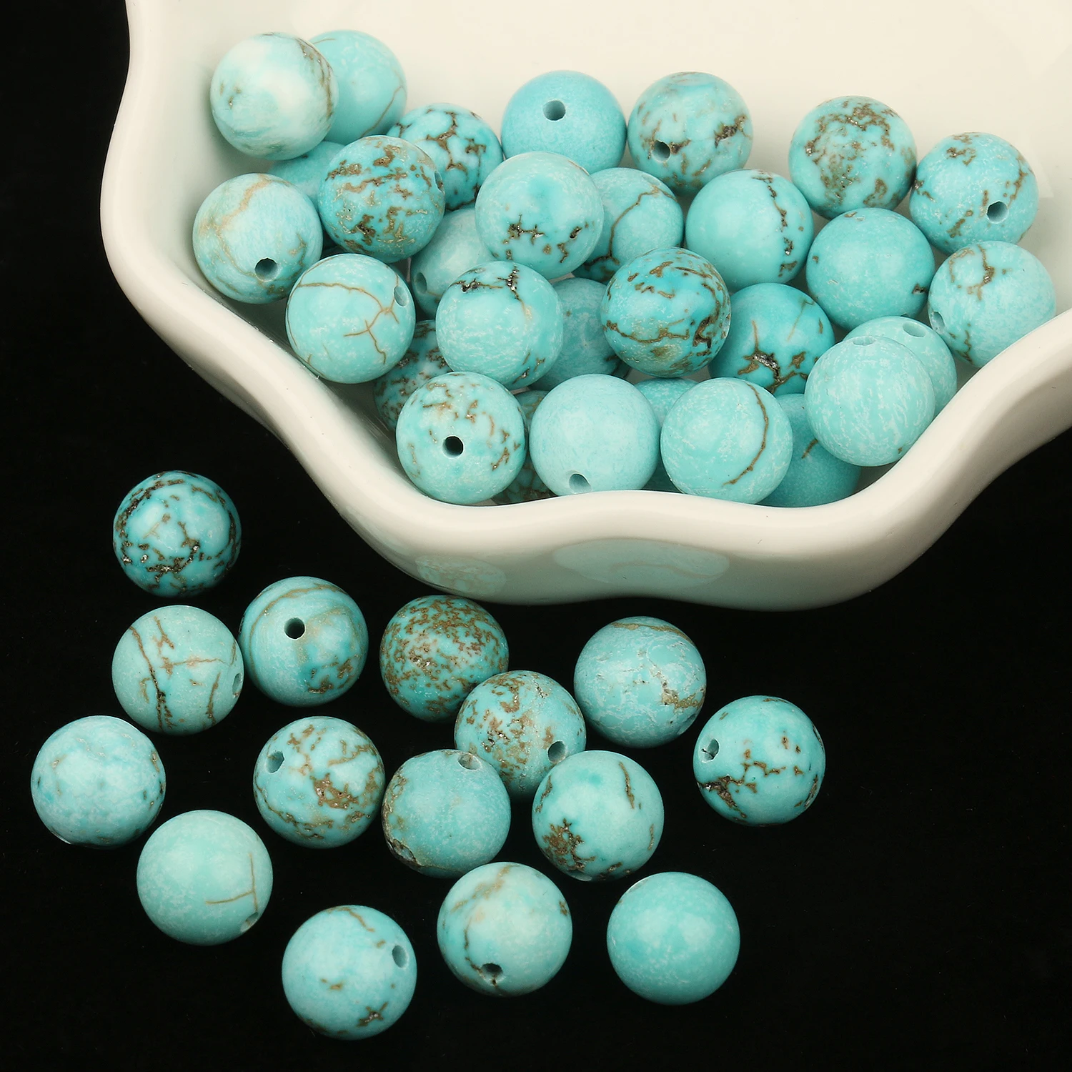 Natural Beads Smooth Turquoises Blue Howlite Round Stone Bead for Jewelry Making DIY Bracelet Accessories 15\'\' 4-12mm