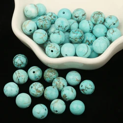 Natural Beads Smooth Turquoises Blue Howlite Round Stone Bead for Jewelry Making DIY Bracelet Accessories 15'' 4-12mm