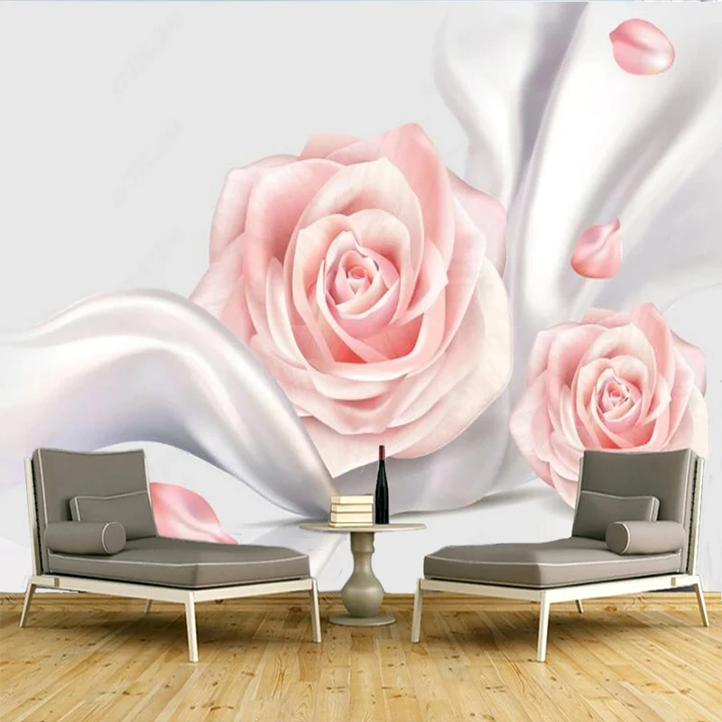 

Custom Any Size Self-Adhesive 3D Wallpaper Modern Minimalist Silk Rose Flower TV Background Wall Painting Papel De Parede Tapety