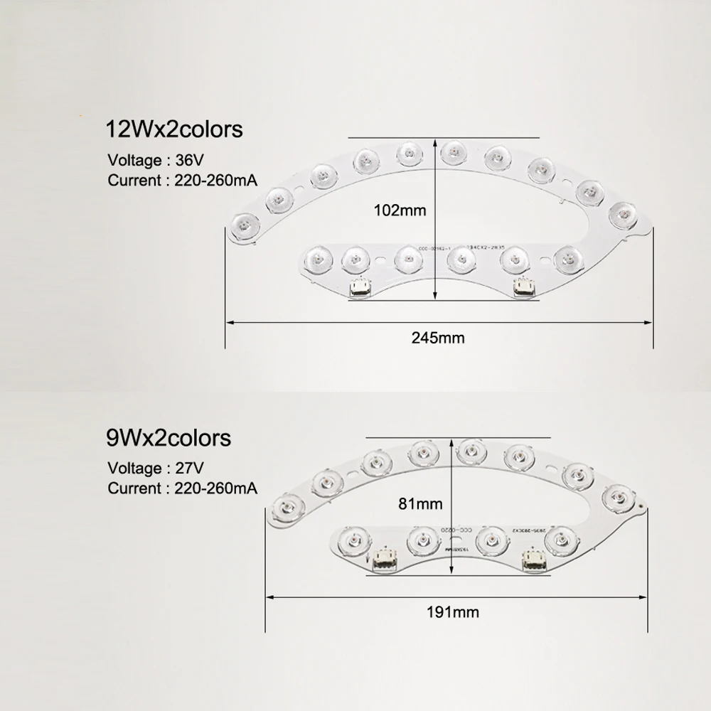 (4 sztuk/paczka) podwójne kolory tablica LED 12Wx2 9Wx2 LED blok z obiektywem, 3000K 6500K kolory jasne źródło być używane w lampie sufitowej itp.