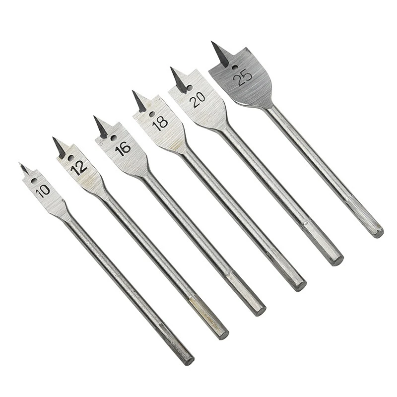 UCHEER 6pcs/set flat drill bits 3-point woodworking opener with hexagonal handle wood working tools 10-25mm