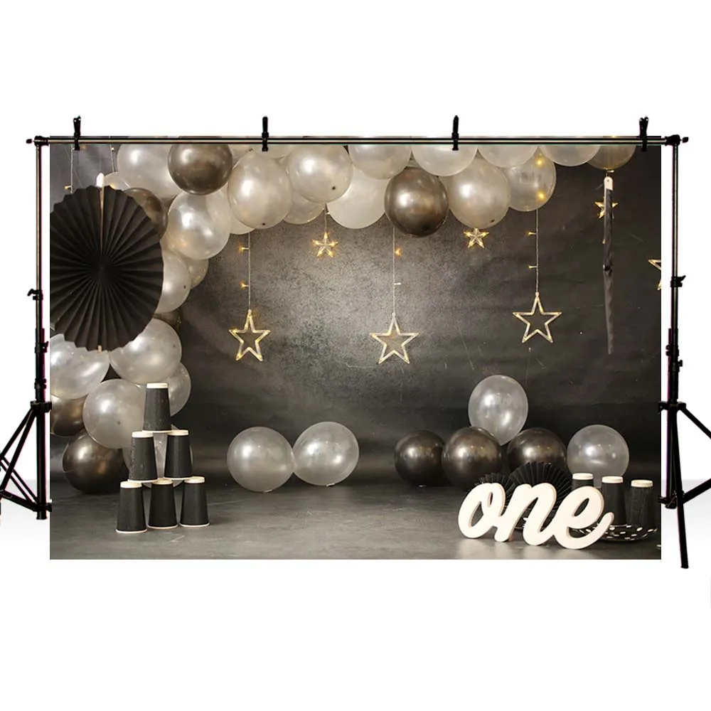 Avezano 1st Birthday Party Photo Backdrop Silver Balloons Glitter Light Star Decor Background Photography Boy Photocall Props