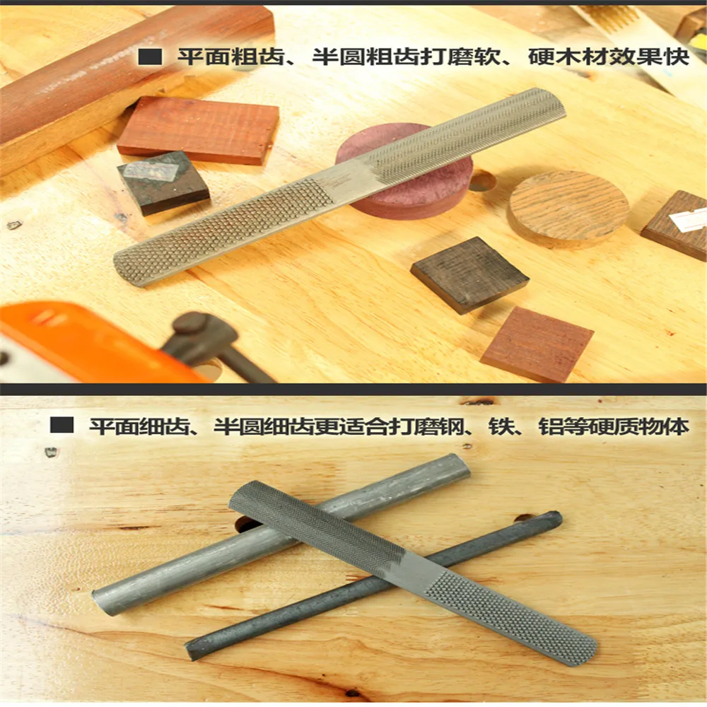 Lima de madera de acero 4 en 1 de 8 pulgadas de alta calidad, accesorio plano semicircular para carpintería, accesorio integrado, multifunción