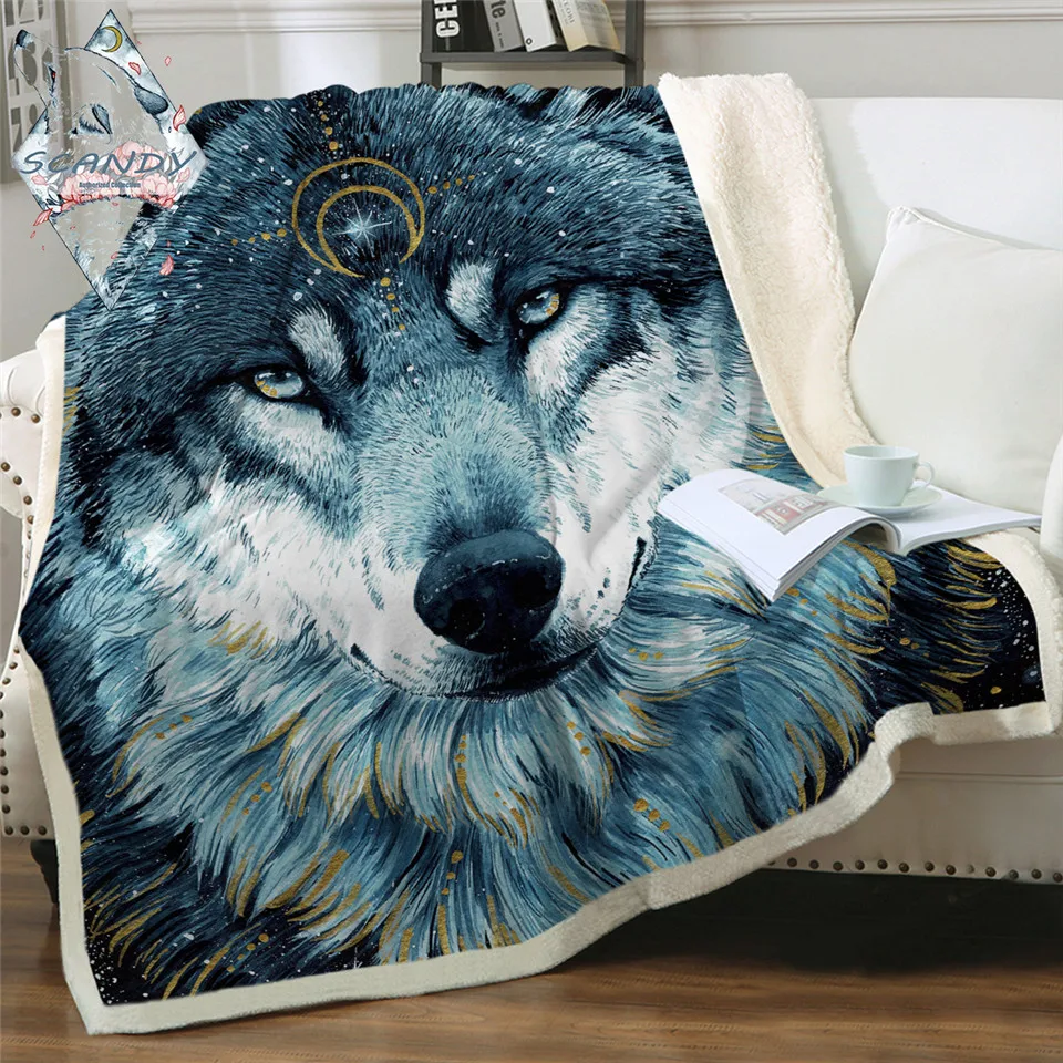 

In The Darkness Wolf by Scandy Girl Furry Blanket Animal Wolves Plush Bedspread Galaxy Bed Blanket Blue Sherpa Blanket Koce