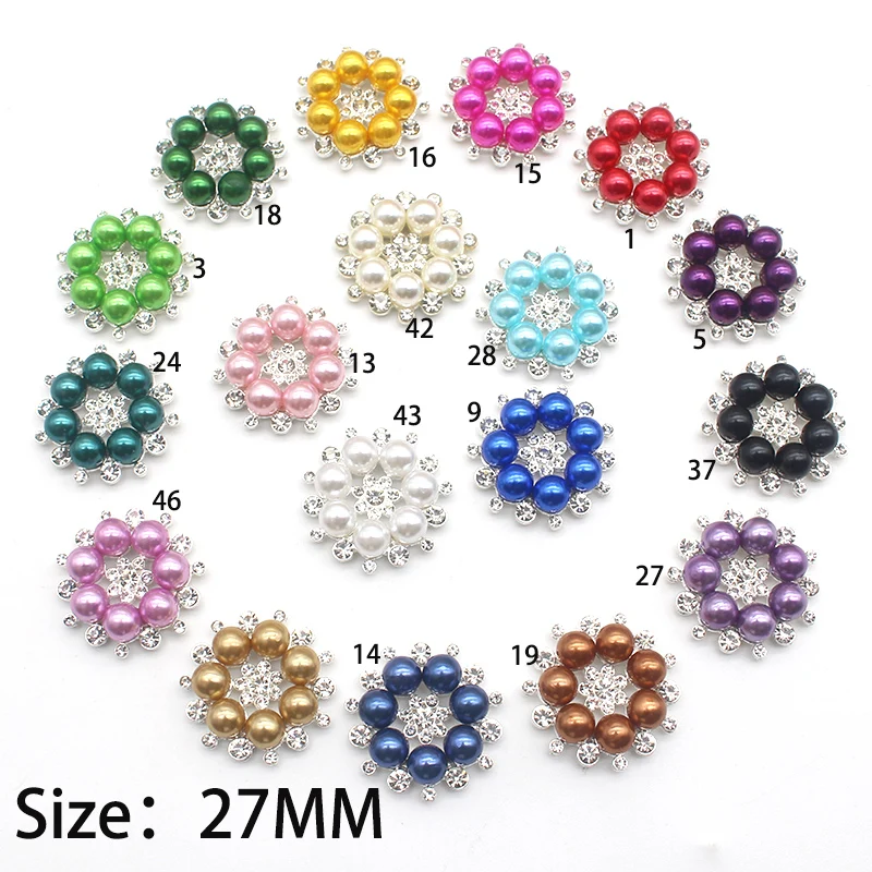 Srebrny nowy 10 sztuk 27mm kolor perły ręcznie zrobiony kwiatek przyciski Diy płaskim powrotem Rhinestone kryształowa dekoracja Accessorieser