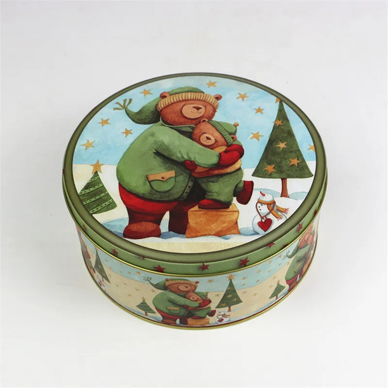 European Classic Cartoon Bear Round Iron Box Wedding Candy Box Cookie Snack Packing Boxes Tinplate Can Storage Case Organizer