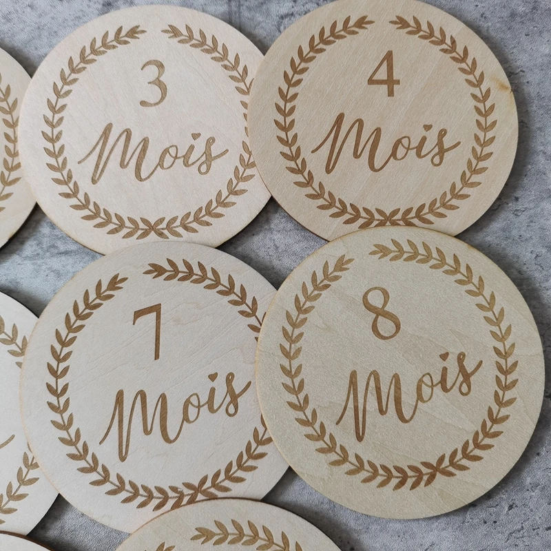 12 months French monthly photo birth list newborn Photo Prop Wooden Birth Announcement Keepsake