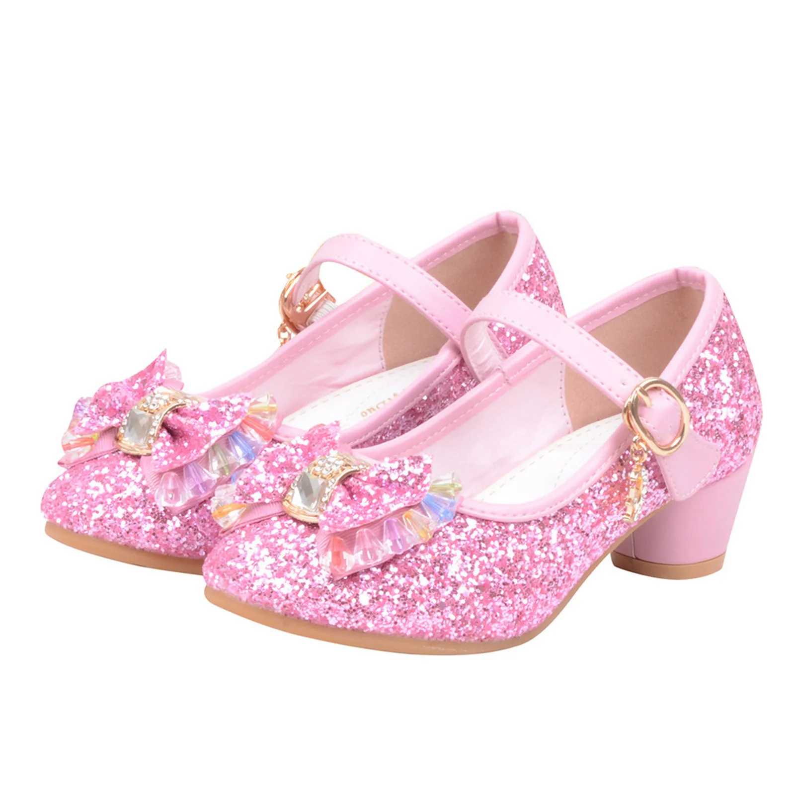 Girls Princess Leather Shoes Infant Kids Girls Pearl Crystal Bling Bowknot Single Princess Shoes Sandals High Heel Sandalias