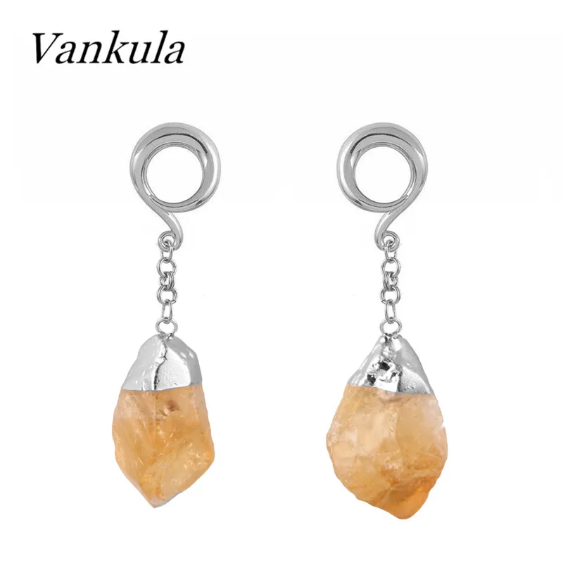 Vankula 2PCS Nature Stone Ear Weights Stainless Steel Ear Plug Tunnels Piercing Ear Gauges Expander Piercing  Jewelry Body